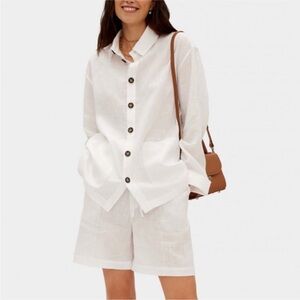 SLEEPER White Linen Button Down Shirt Size 2 Medium